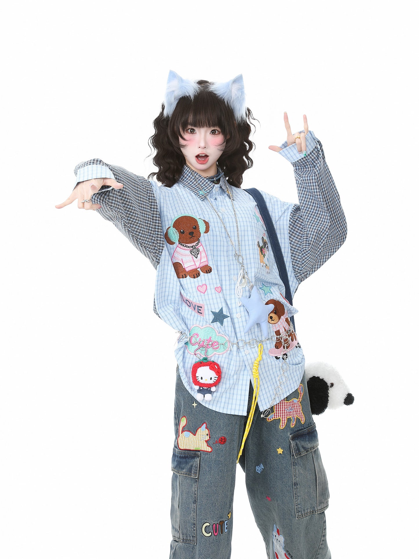 Languid Park - Puppy Embroidered Plaid Shirt shirt Languid Park