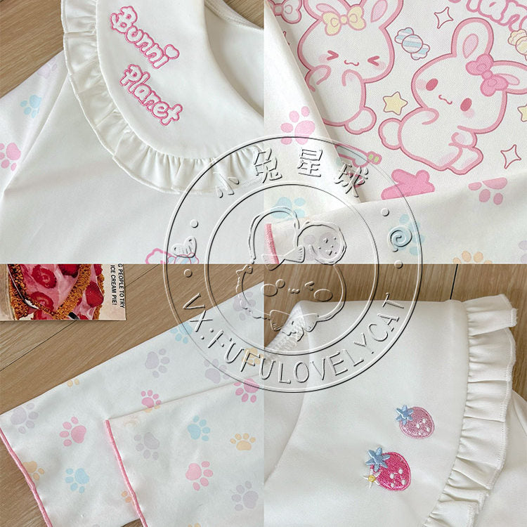 Bunny Planet - Strawberry Bunny Doll Collar Tee shirt bunnyplanet