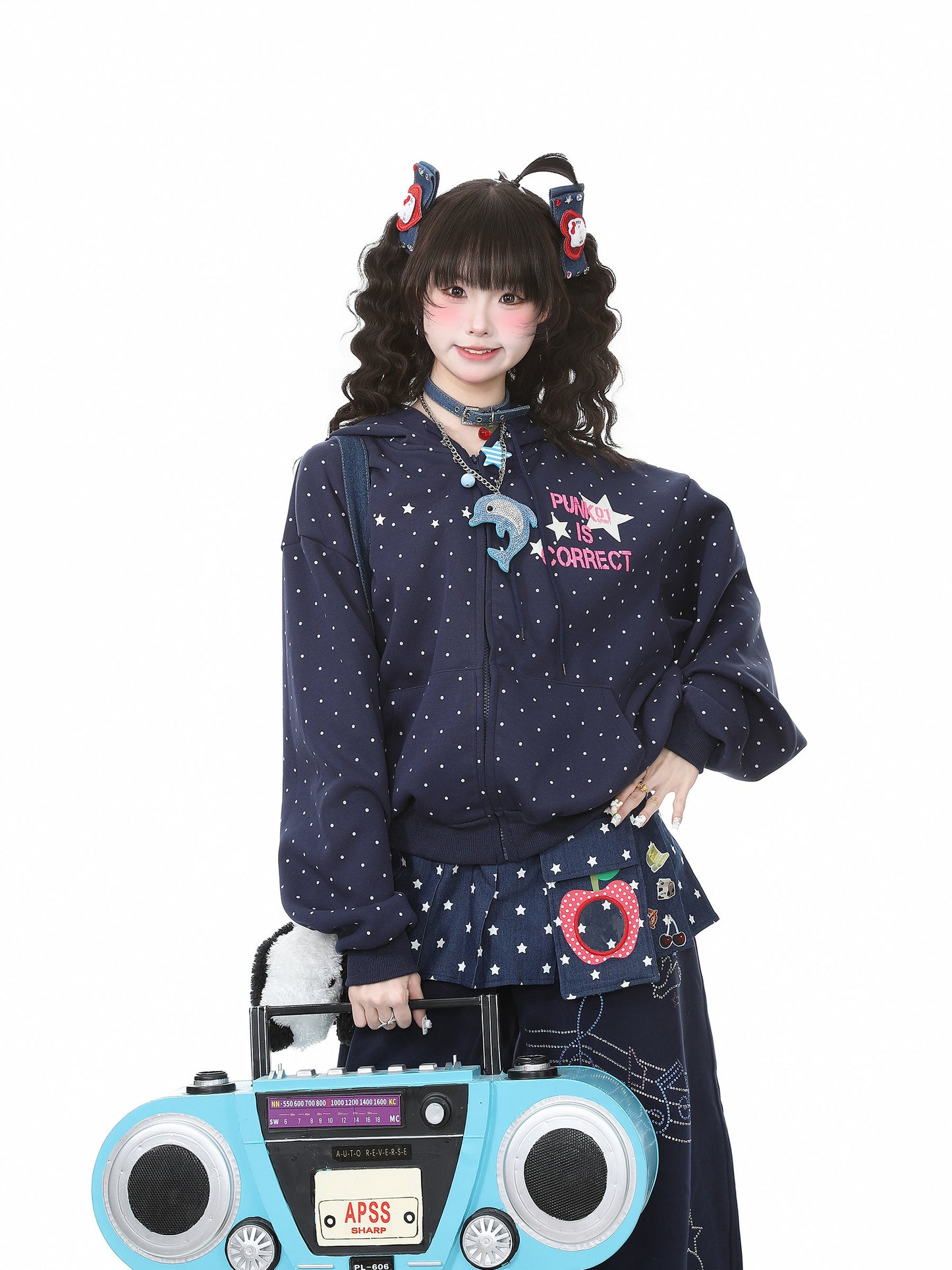 Languid Park - Star Polka Hoodie Cardigan jacket Languid Park Navy Blue S