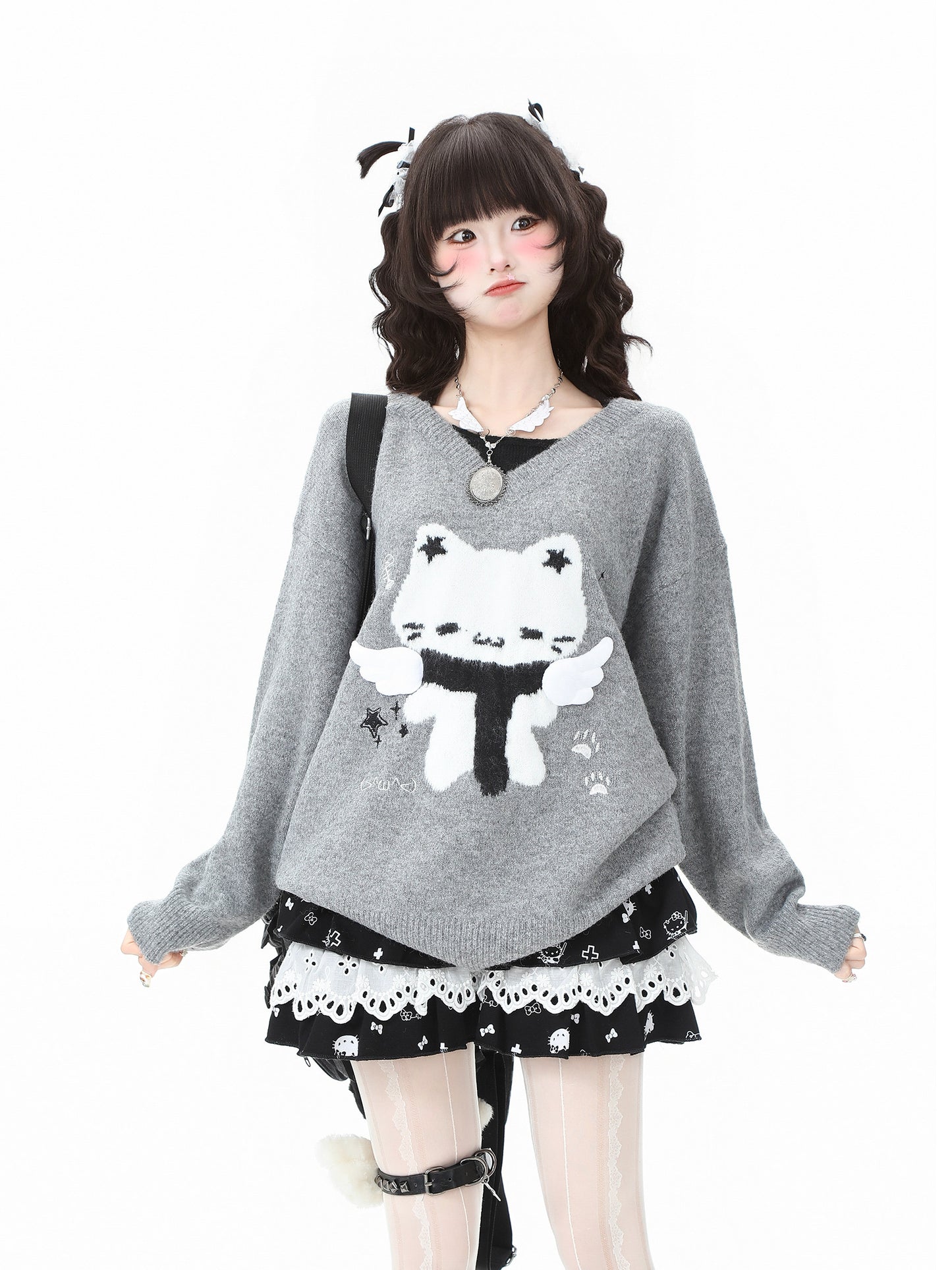 Languid Park - Cat Halter Layered Sweater sweater Languid Park Grey S