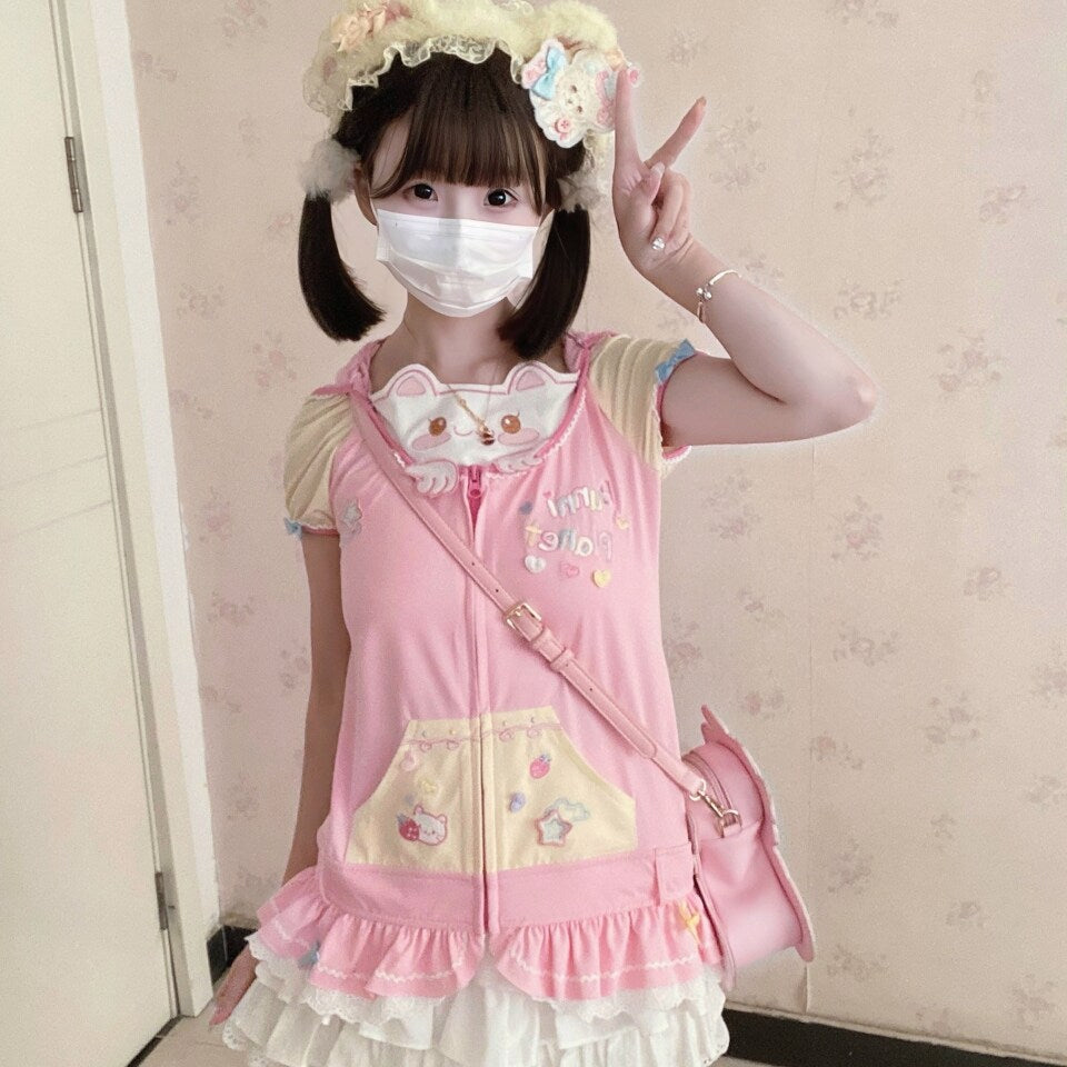 Bunny Planet - Cute Embroidered Short Sleeve Jacket sweatshirt bunnyplanet