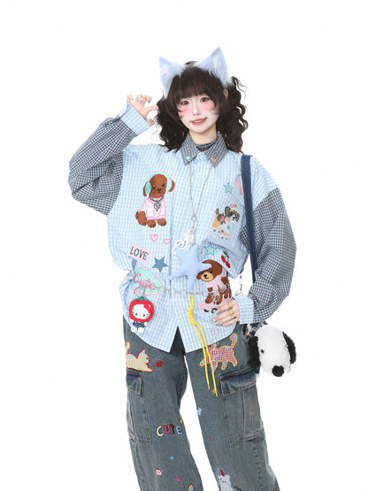 Languid Park - Puppy Embroidered Plaid Shirt shirt Languid Park