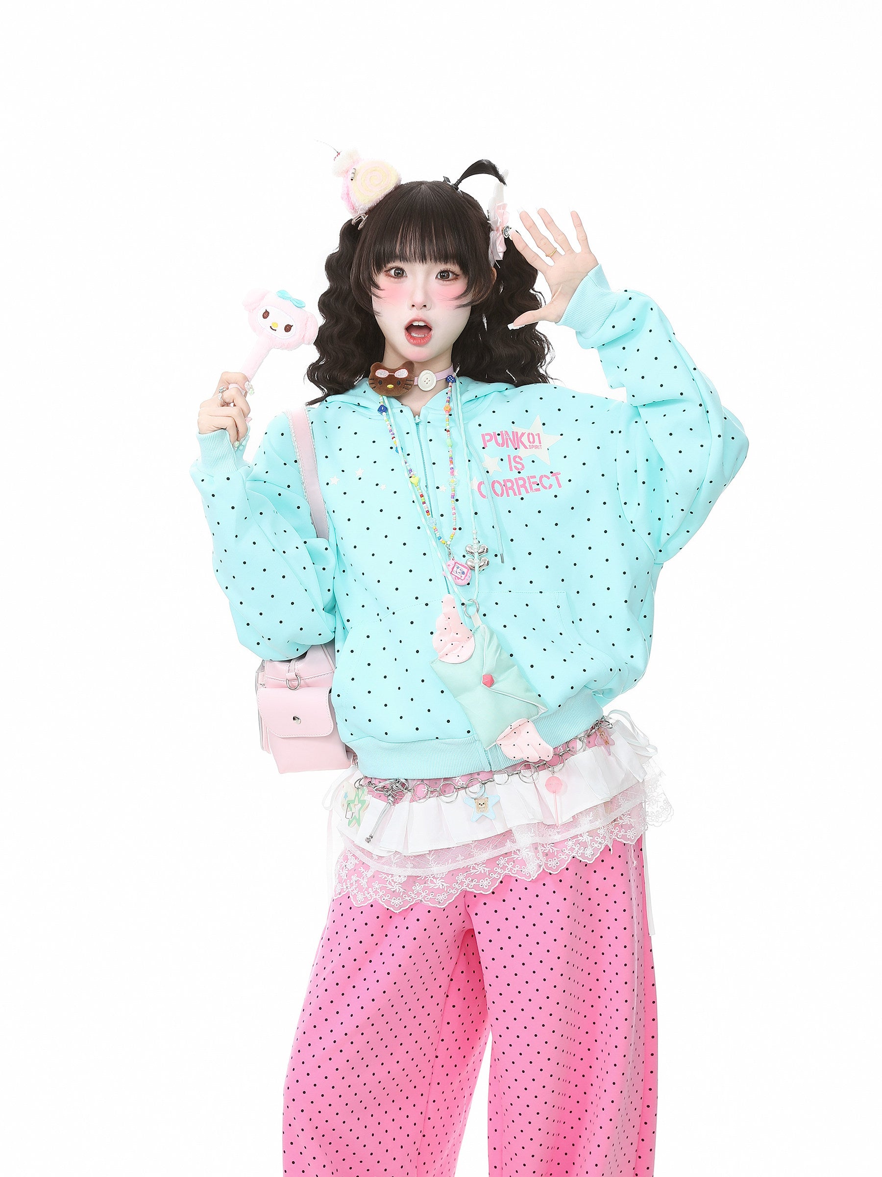 Y2K Star Polka Hoodie Cardigan - Languid Park | Land Decora