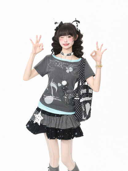 Languid Park - Rhinestone Layered Tee shirt Languid Park Grey S
