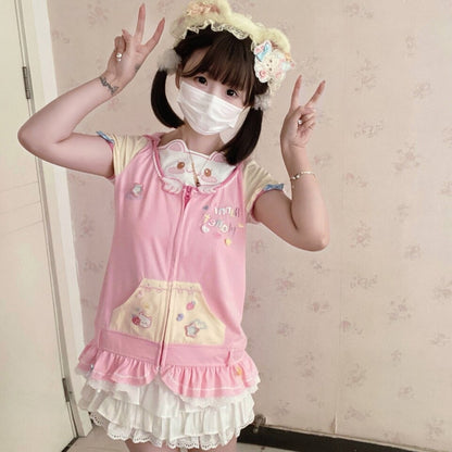 Bunny Planet - Cute Embroidered Short Sleeve Jacket sweatshirt bunnyplanet