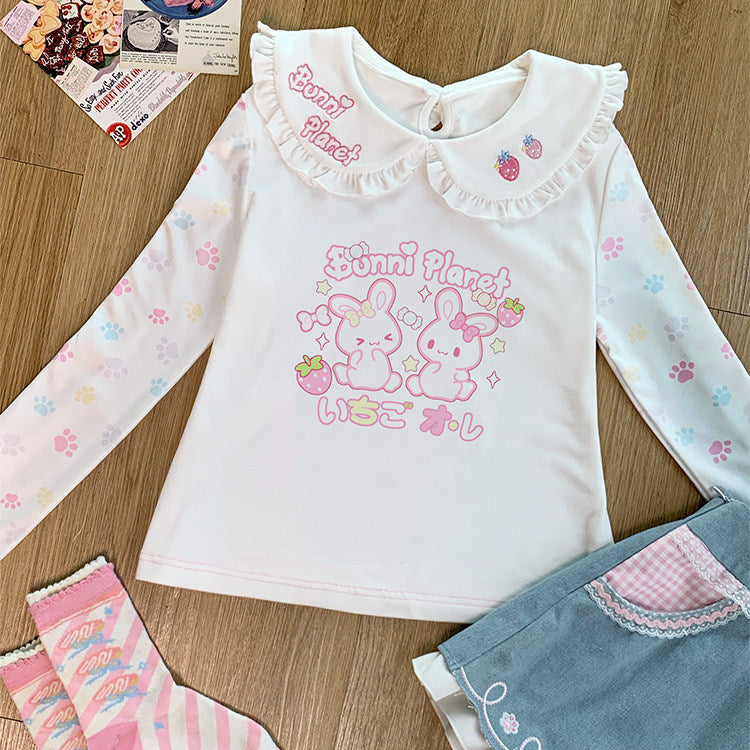 Bunny Planet - Strawberry Bunny Doll Collar Tee shirt bunnyplanet