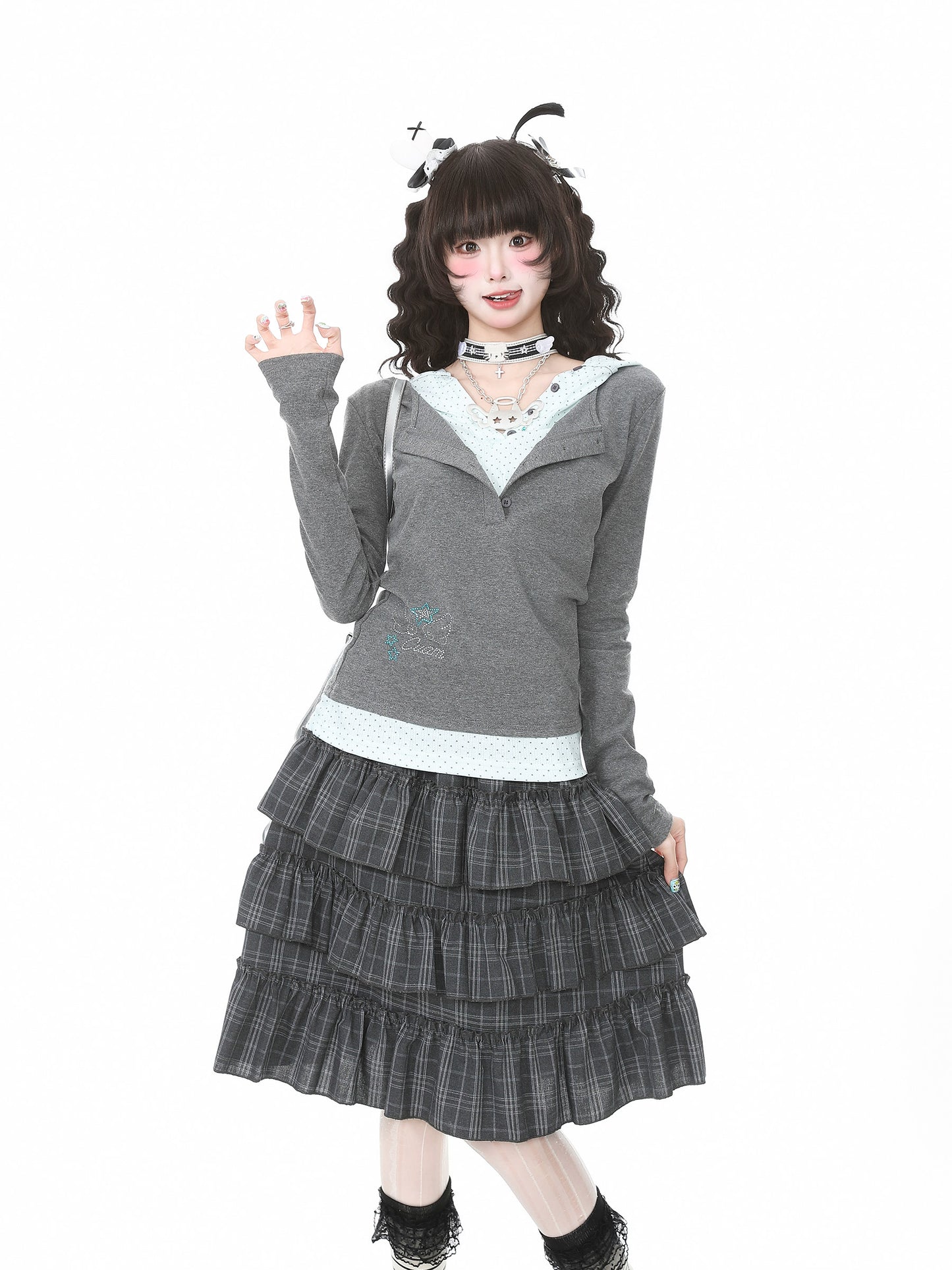 Languid Park - Star Rhinestone Hooded Tee shirt Languid Park Grey S