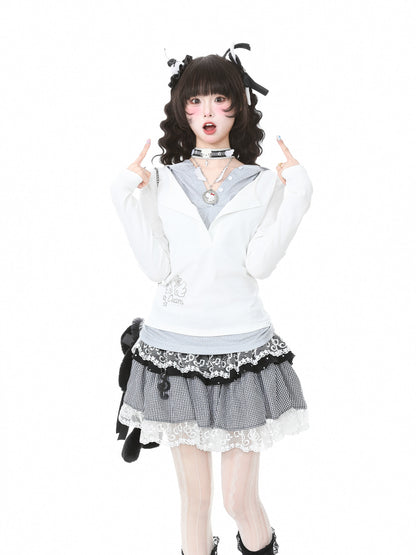 Languid Park - Star Rhinestone Hooded Tee shirt Languid Park White S