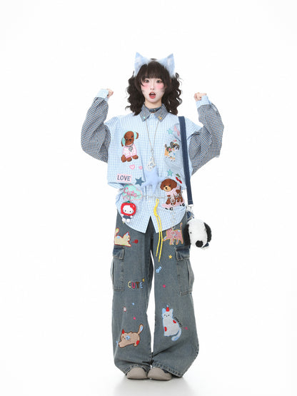 Languid Park - Puppy Embroidered Plaid Shirt shirt Languid Park