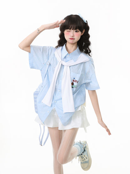 Languid Park - Blue Polo Dog Pattern Shirt shirt Languid Park