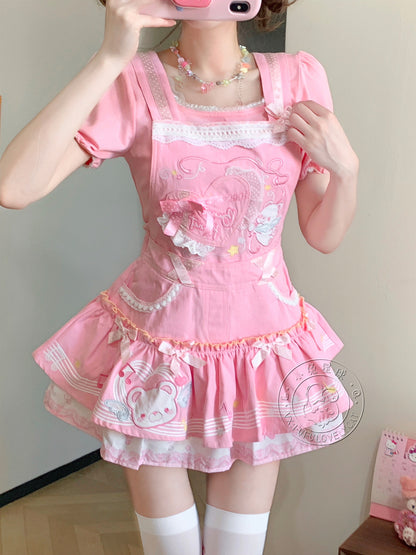 Bunny Planet - Bear Embroidered Suspender Dress overall bunnyplanet