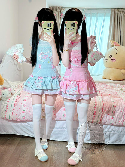 Bunny Planet - Bear Embroidered Suspender Dress overall bunnyplanet
