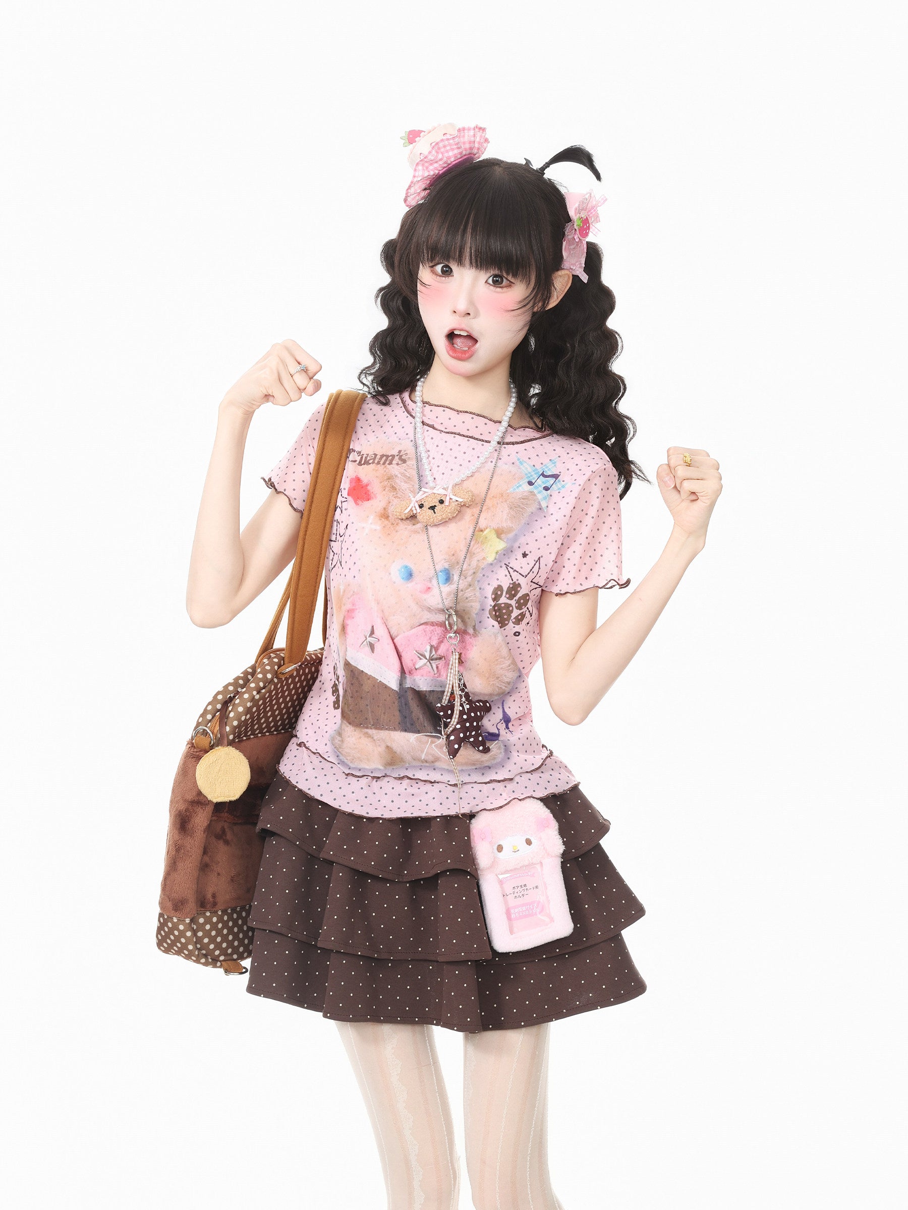 Languid Park - Polka Dot Ruffle Tee shirt Languid Park Pink S
