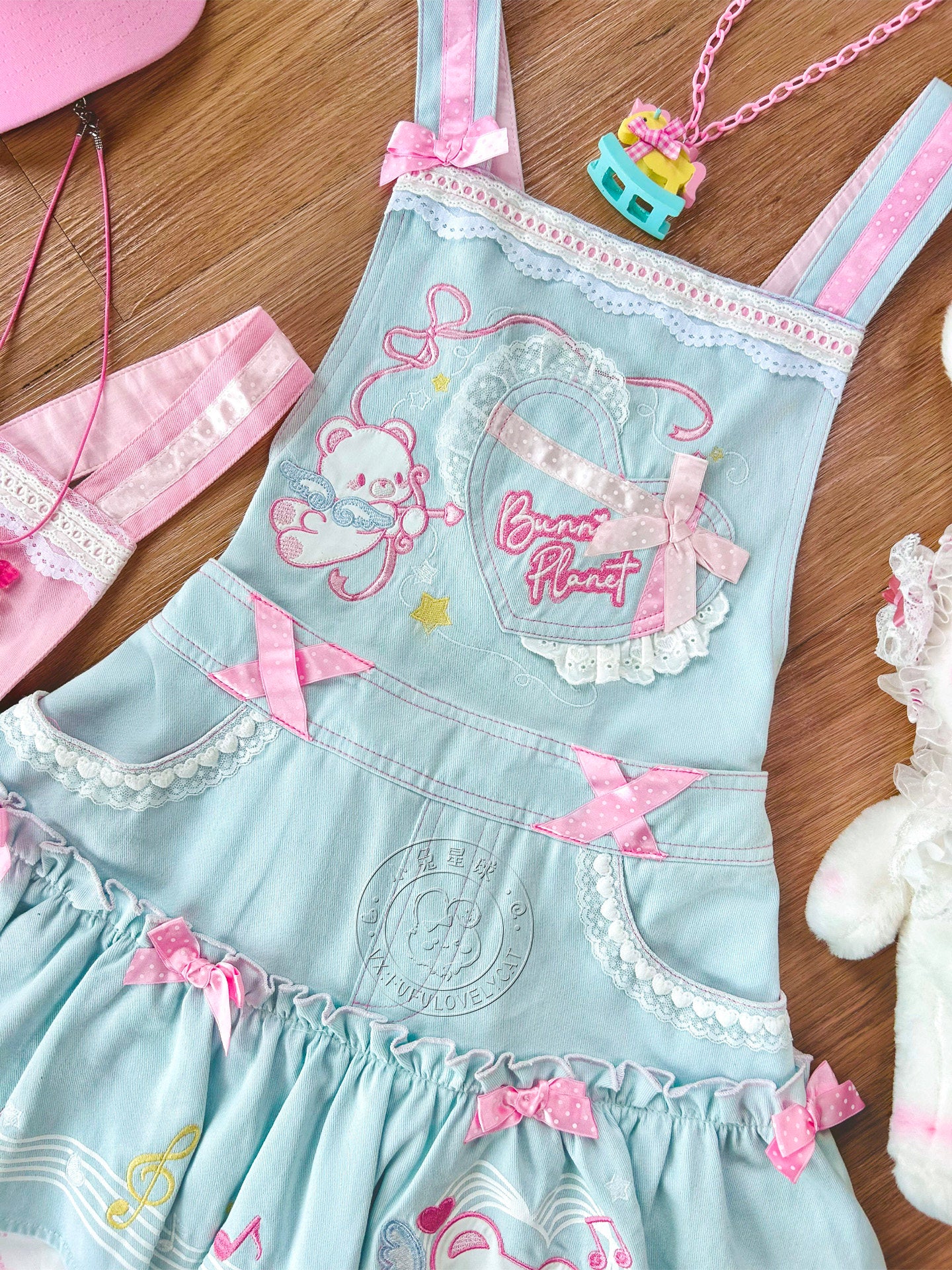 Bunny Planet - Bear Embroidered Suspender Dress overall bunnyplanet