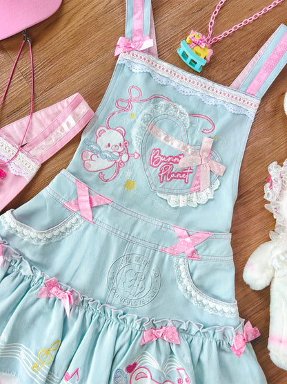 Bunny Planet - Bear Embroidered Suspender Dress overall bunnyplanet