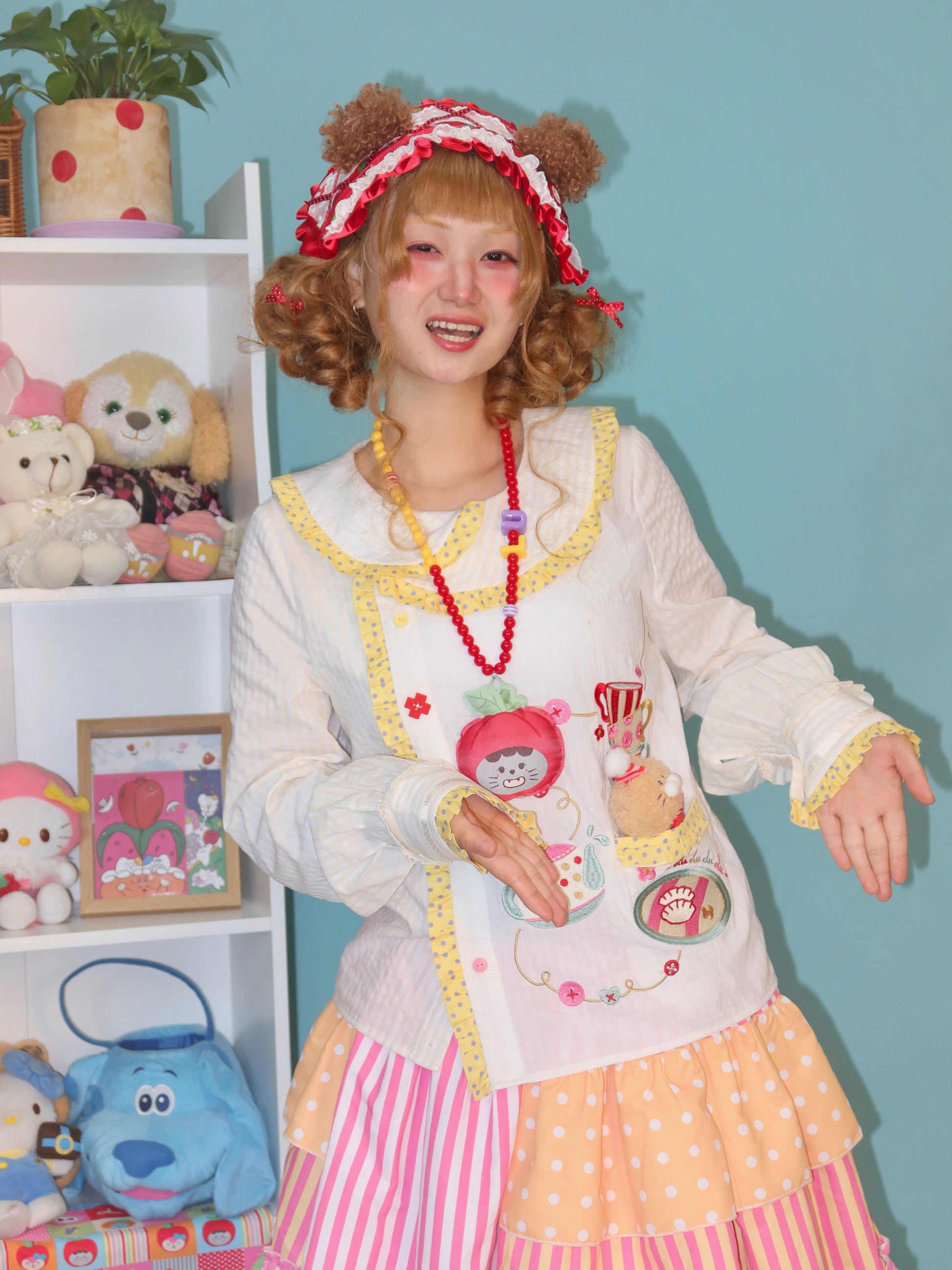 LULULULU - Kawaii Tea Set Embroidered Doll Collar Shirt shirt LULULULU