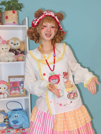 LULULULU - Kawaii Tea Set Embroidered Doll Collar Shirt shirt LULULULU