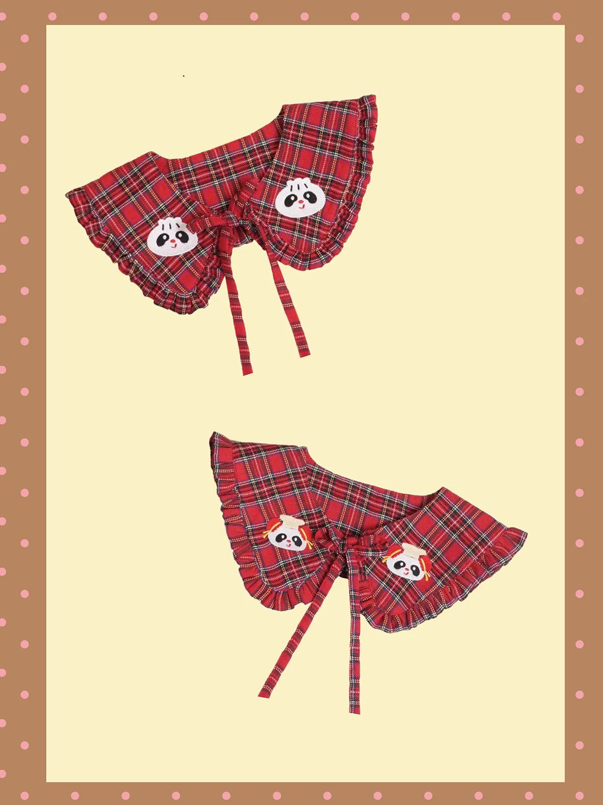 NIKKOU - Red Plaid Embroidered Detachable Collar collar Nikkou home