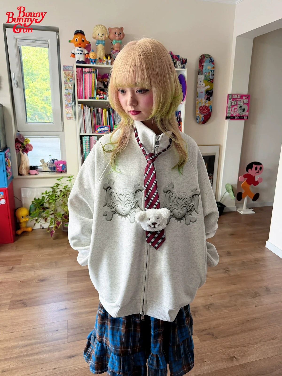 bunnybunnygun - Oversized Demon Girl Zip-Up Hoodie hoodie bunnybunnygun