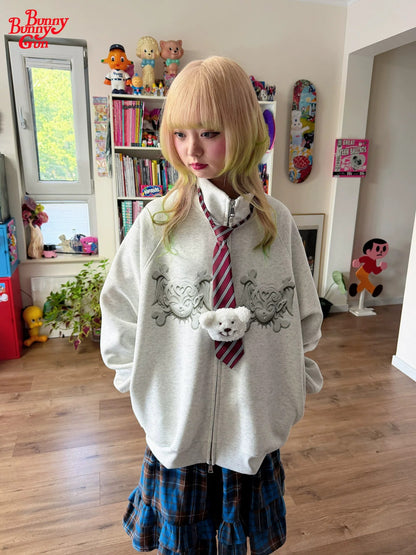 bunnybunnygun - Oversized Demon Girl Zip-Up Hoodie hoodie bunnybunnygun