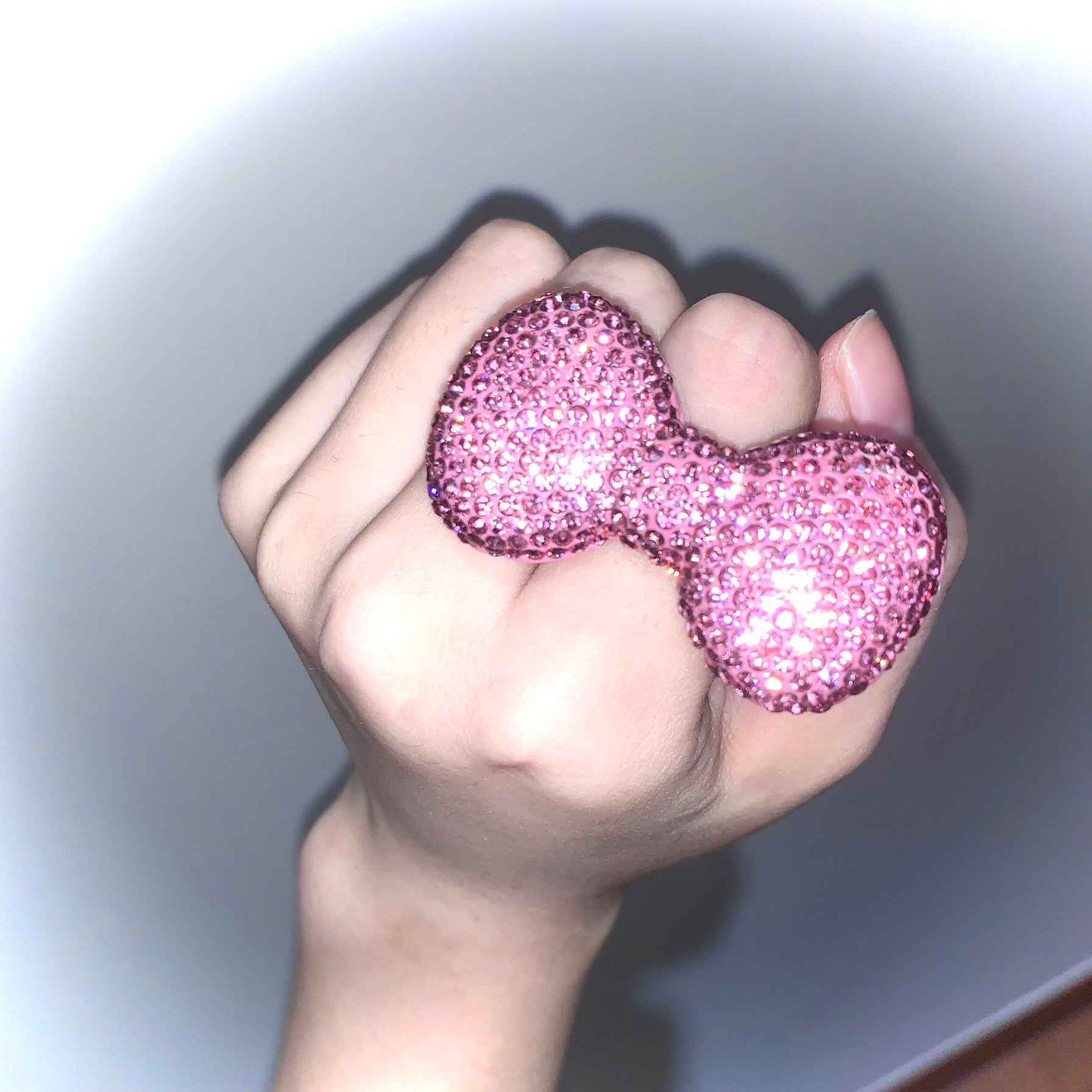 Pocketbabe - Silver / Pink Sparkly Kitty Bow Ring ring pocket babe Pink
