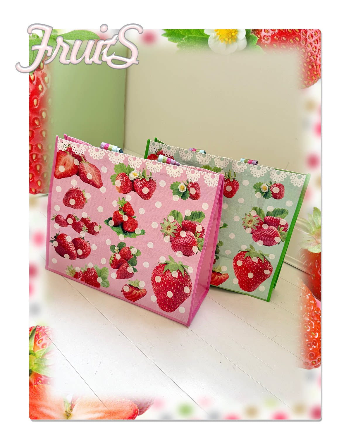 FRUITS - Strawberry Polka Dot Tote Bag | Kawaii Japanese Shoulder Bag bag Fruits