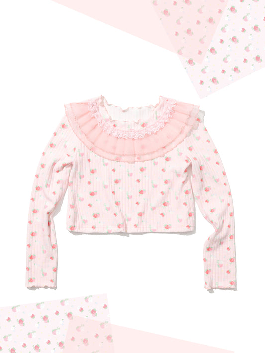 shishihshop Strawberry Shirt | Kawaii Print Long Sleeve Top shirt shishihshop