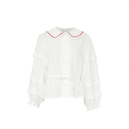 Little Berry - Lace Texture Embroidered White Blouse shirt Little Berry S