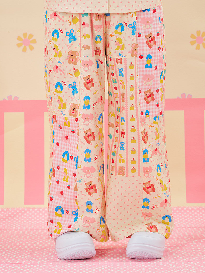 NIKKOU - Patchwork Contrast Wide Pants pants Nikkou home