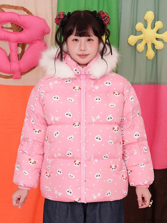 NIKKOU - Panda Breakfast Shop Hooded Down Jacket jacket Nikkou home