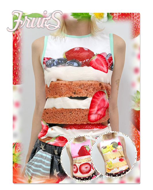 FRUITS - Strawberry Cake Print Tank Top camisole Fruits