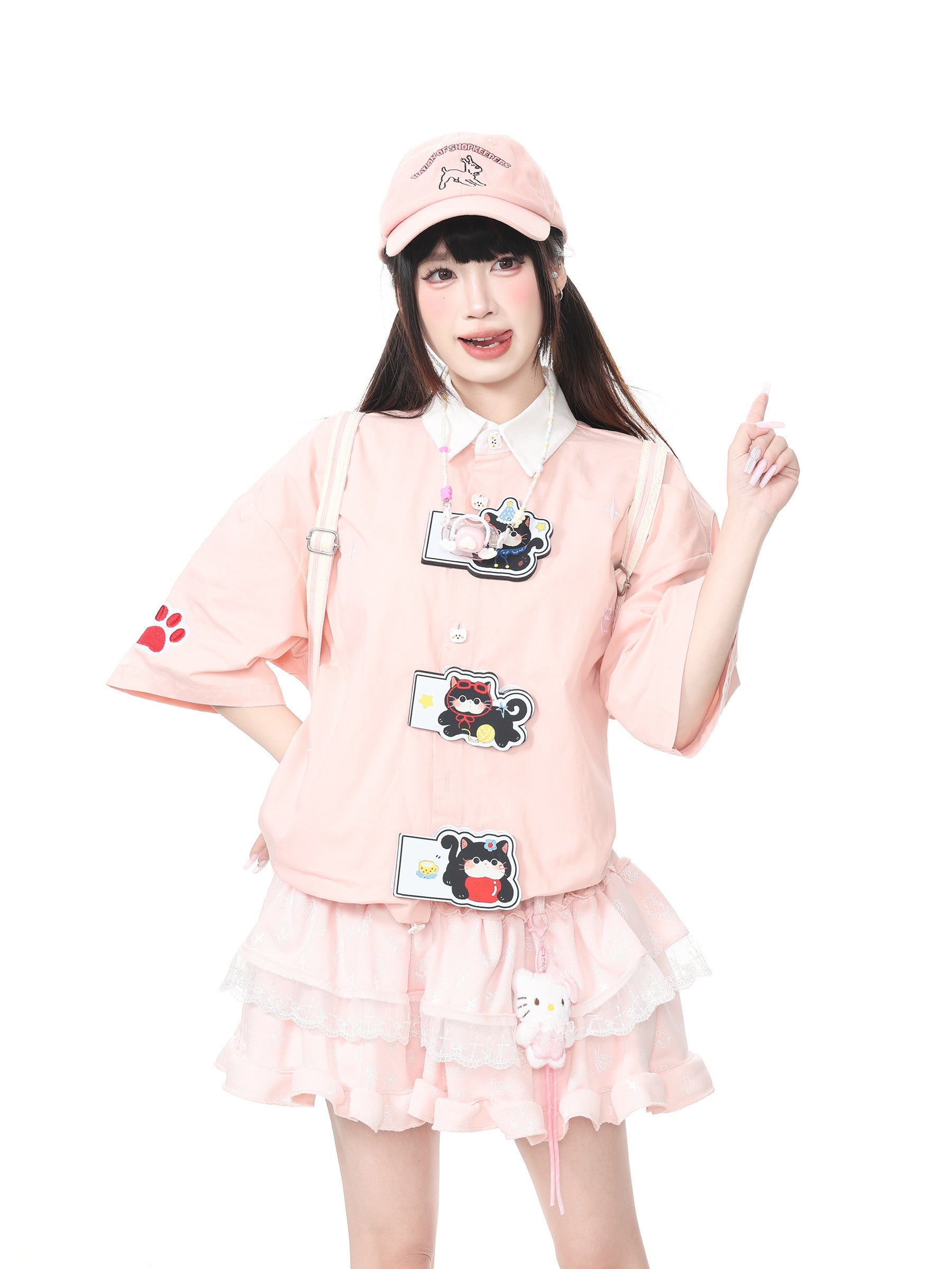 Languid Park - Cat Embroidered Bow Shirt shirt Languid Park