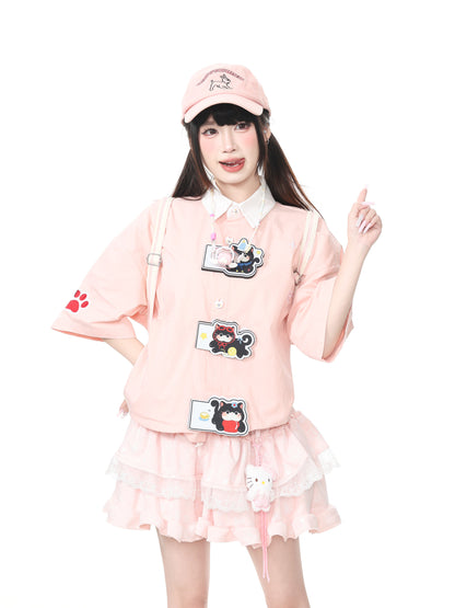 Languid Park - Cat Embroidered Bow Shirt shirt Languid Park