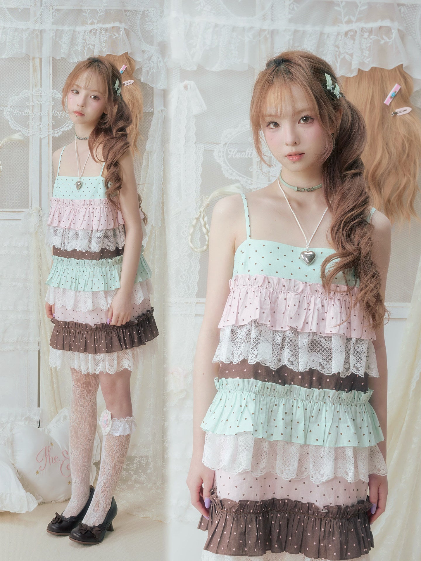 SOS SEAMSTRESS - Mint Polka Lace Cami Dress dress SOS SEAMSTRESS