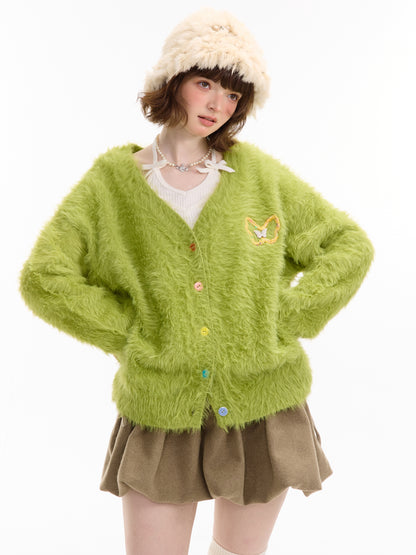 ziziFei - Y2K Soft Plush Butterfly Cardigan with Color Buttons cardigan ziziFei
