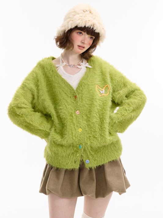 ziziFei - Y2K Soft Plush Butterfly Cardigan with Color Buttons cardigan ziziFei