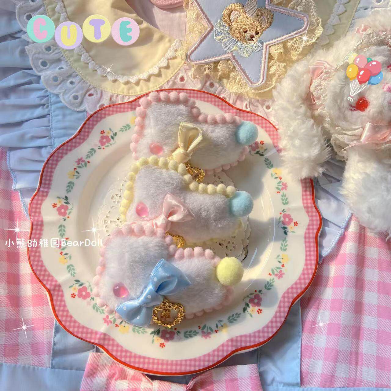 Bear Doll - Kawaii Fluffy Bunny Bow Hair Clip hair clip Bear Doll