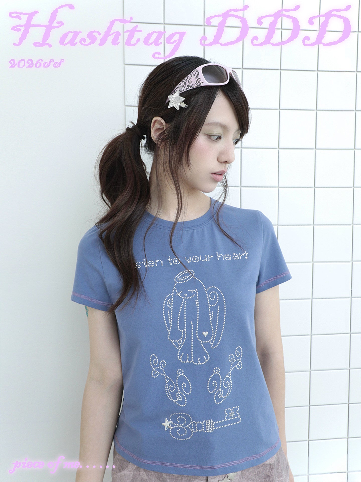 Hashtag DDD - Angel Bunny Rhinestone Tee tee Hashtag DDD
