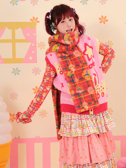 NIKKOU - Kawaii Lamb Fleece Red Scarf scarf Nikkou home