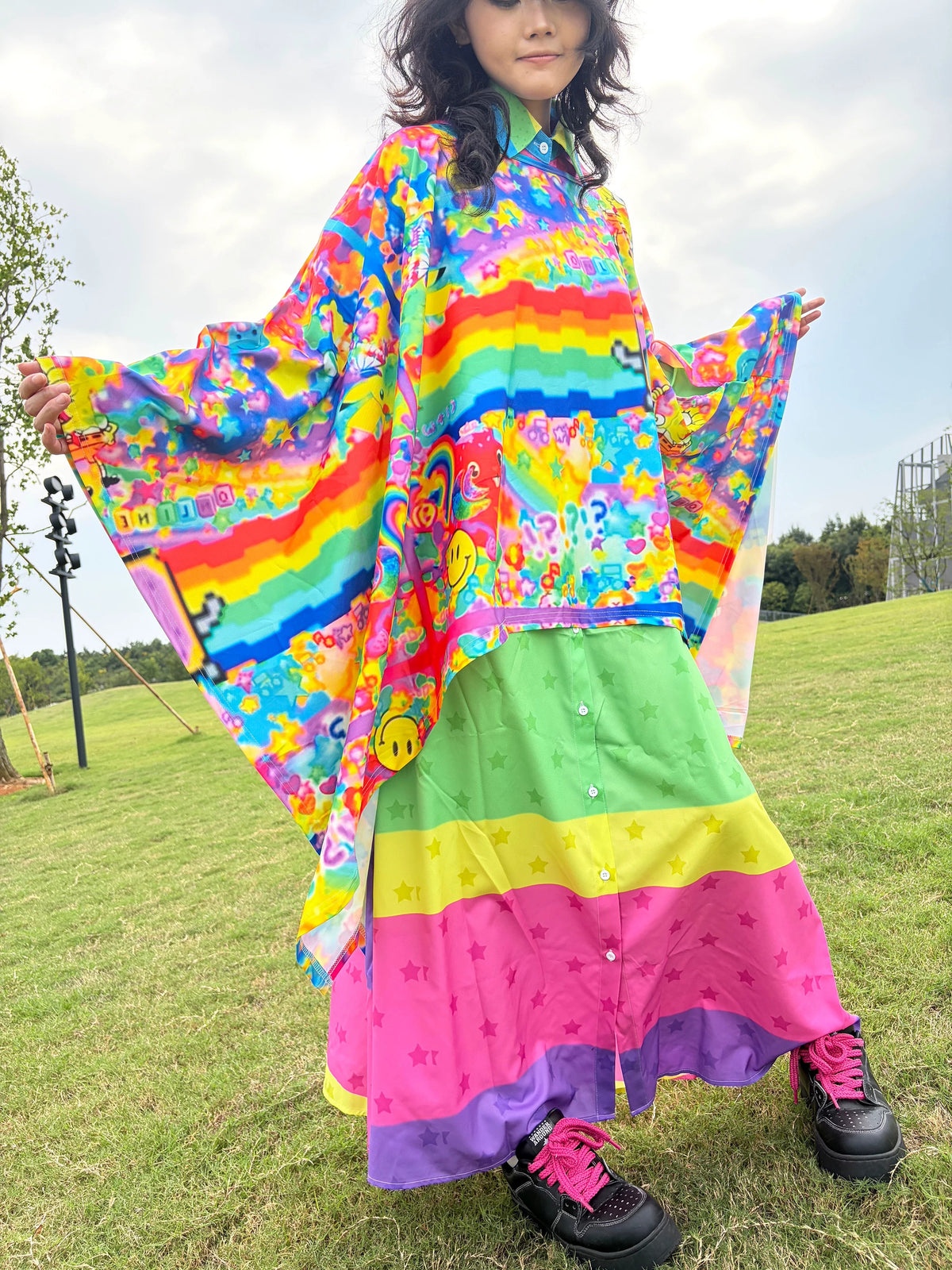 LEERROO - Y2K Smile Print Cape Top hoodie Leerroo