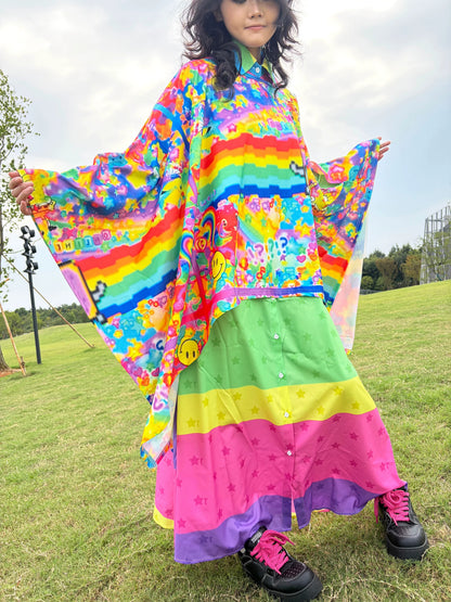 LEERROO - Y2K Smile Print Cape Top hoodie Leerroo