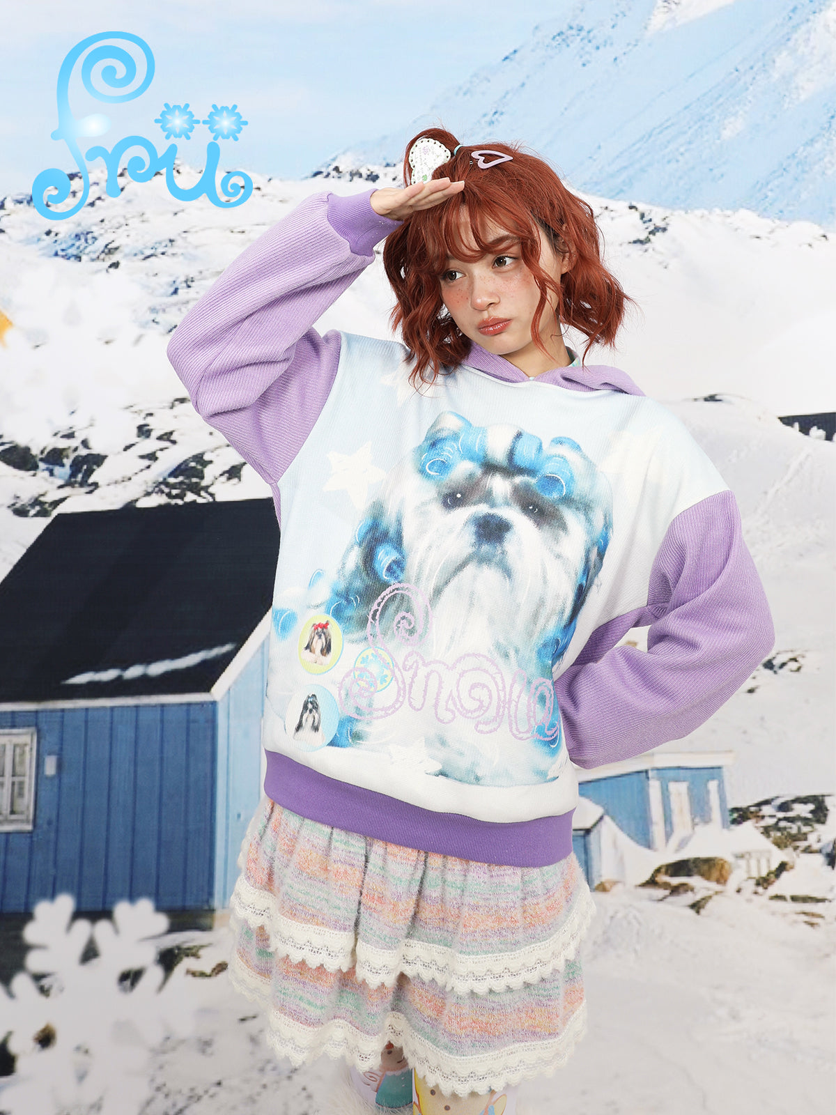 frufru Hoodie with Dog Print | Harajuku Loose Fit Colorblock Pullover hoodie frufru