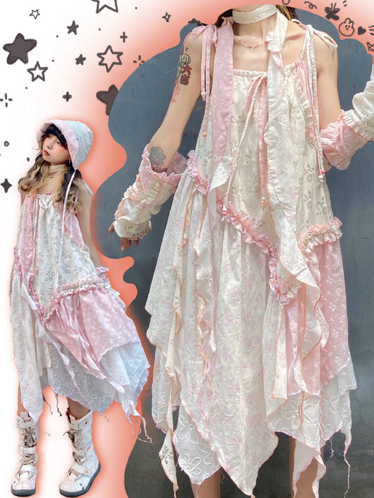 ShiChang Sweet Irregular Dress | Beach Patchwork Dress | Broken Aesthetic Holiday Cami Dress dress ShiChang