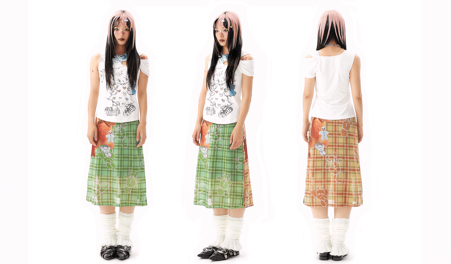 sillysis - Plaid Bear Mesh Skirt skirt sillysis