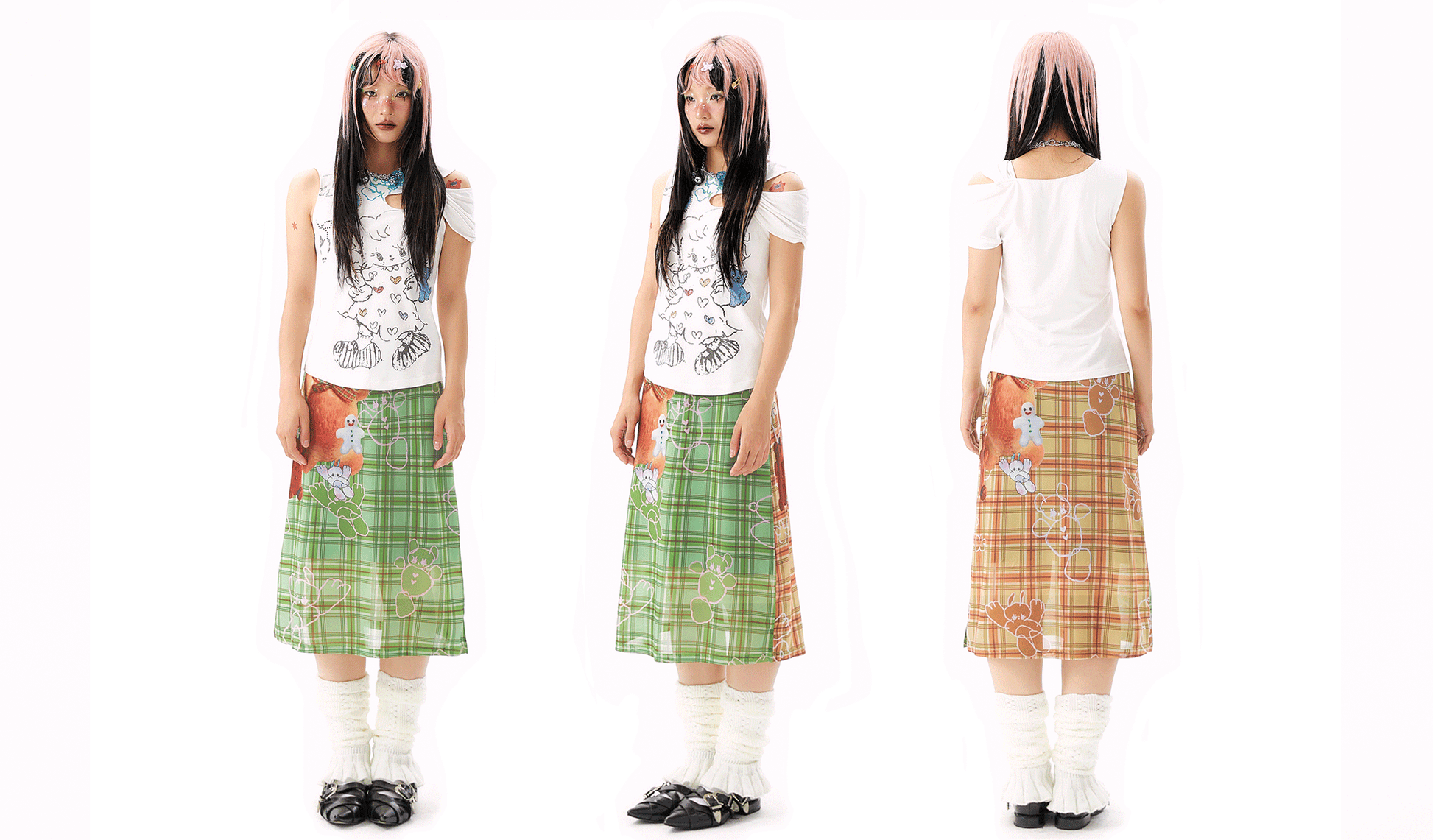 sillysis - Plaid Bear Mesh Skirt skirt sillysis