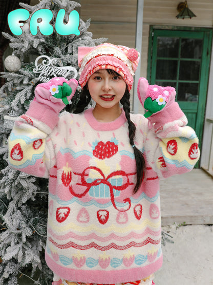 frufru - Kawaii Strawberry Cake Knit Sweater sweater frufru