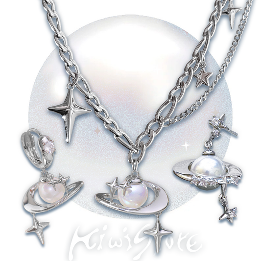 Kiwi Store - Y2K Saturn Orbit Necklace (Star Trail Pendant) necklace kiwi store