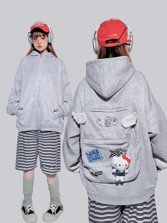 FANLOVERGIRL - White Wing Backpack Zip Hoodie hoodie FANLOVEGIRL