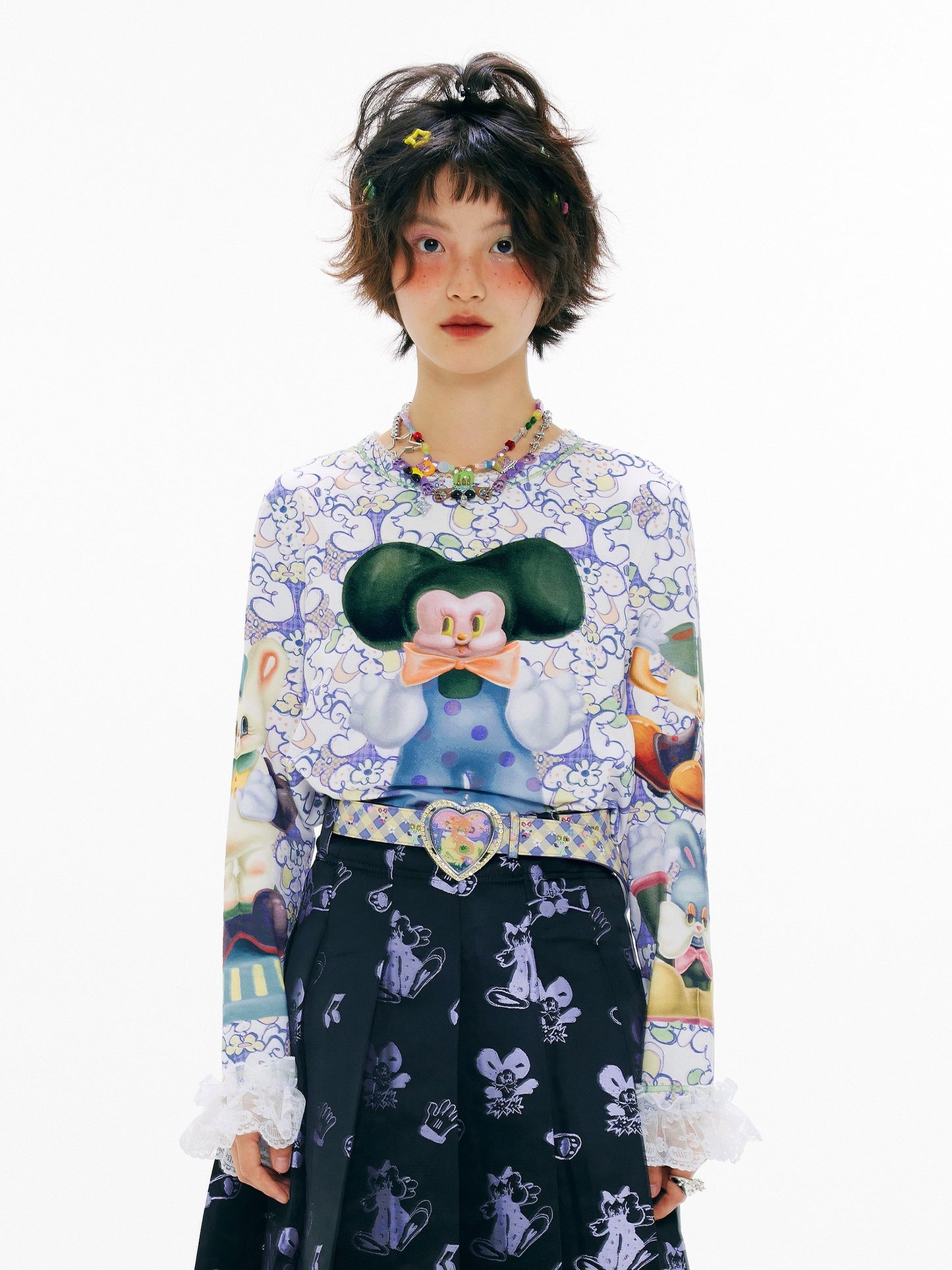 SillySis - Cute Doodle Cotton Base Top shirt sillysis