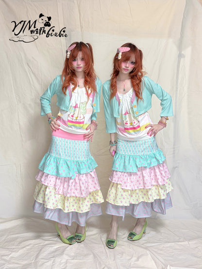 YJM with biubiu - Romantic Floral Layered Asymmetrical Skirt skirt YJM with biubiu